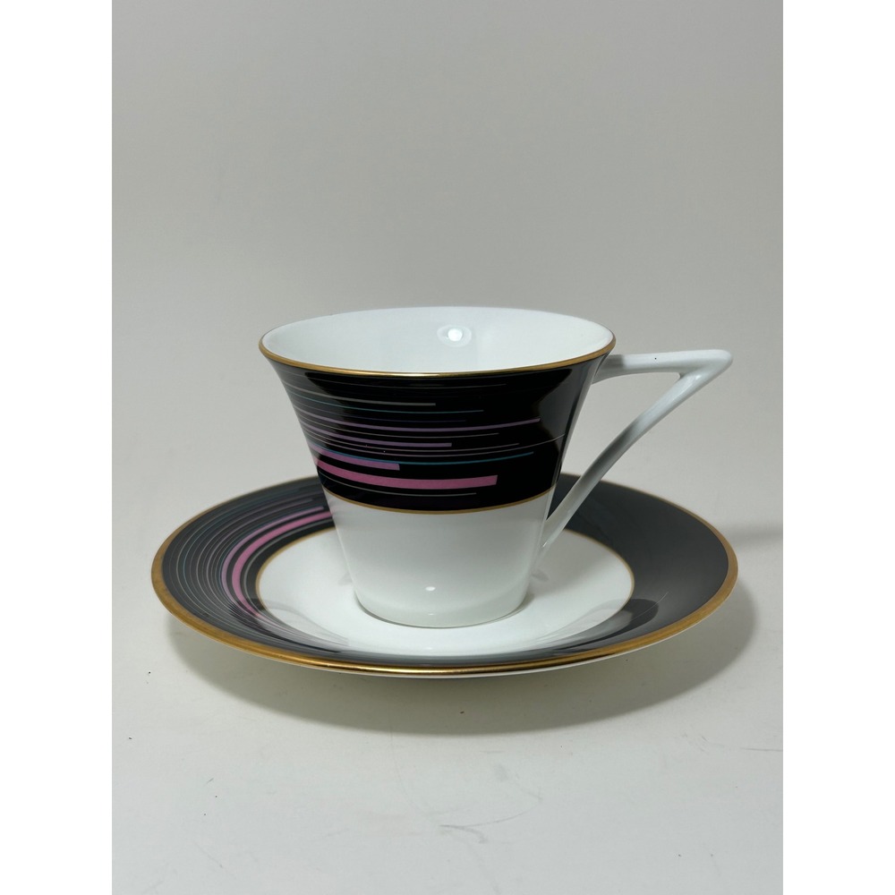 Mikasa Bone China Cadence CR004 Cup and Saucer Set Black Pink‎ Gold Japan
